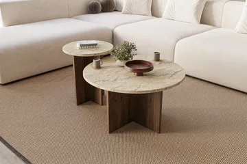 Lorricus Soffbord 70 cm Rund - Travertin Och Valnöt - Möbler - Bord & matgrupp - Soffbord