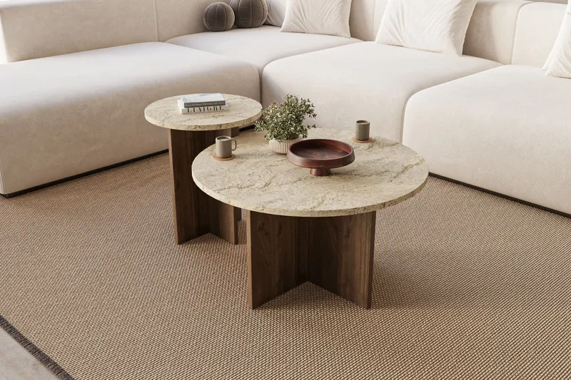 Lorricus Soffbord 70 cm Rund - Travertin Och Valnöt - Möbler - Bord & matgrupp - Soffbord