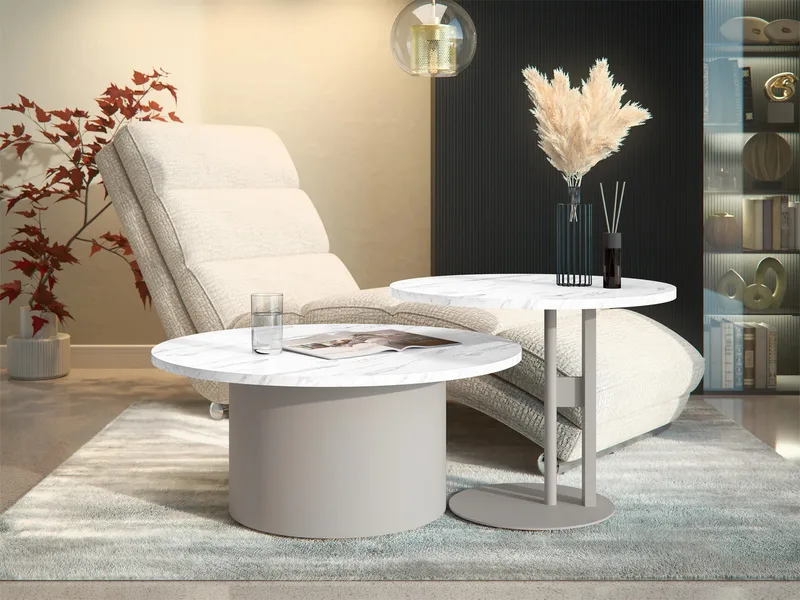 Lorvyn Satsbord rund 58/75 cm - Beige och vit marmor - Möbler - Bord & matgrupp - Soffbord