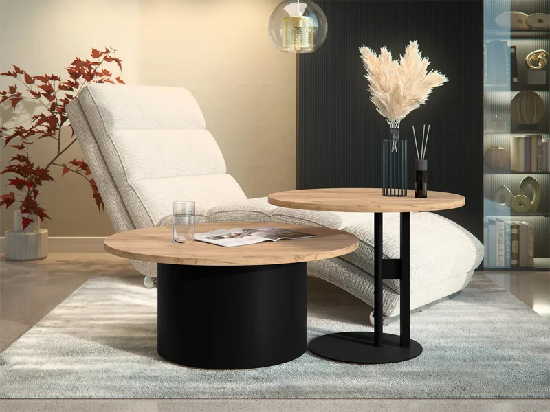 Lorvyn Satsbord rund 58/75 cm - Svart, natur - Möbler - Bord & matgrupp - Soffbord