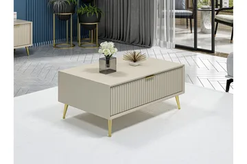 Luxe 90 cm Rektangulärt Soffbord med Lådor i Trä - Beige - Möbler - Bord & matgrupp - Soffbord