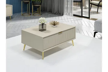 Luxe 90 cm Rektangulärt Soffbord med Lådor i Trä - Beige - Möbler - Bord & matgrupp - Soffbord