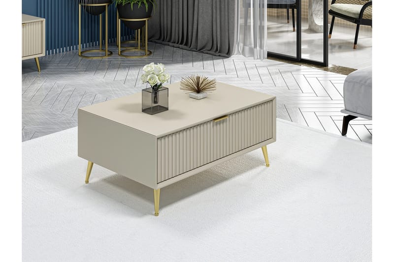 Luxe 90 cm Rektangulärt Soffbord med Lådor i Trä - Beige - Möbler - Bord & matgrupp - Soffbord