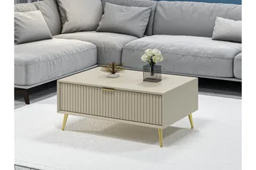Luxe 90 cm Rektangulärt Soffbord med Lådor i Trä - Beige - Möbler - Bord & matgrupp - Soffbord