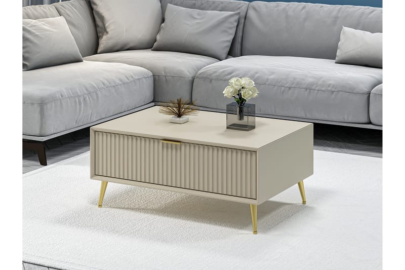 Luxe 90 cm Rektangulärt Soffbord med Lådor i Trä - Beige - Möbler - Bord & matgrupp - Soffbord