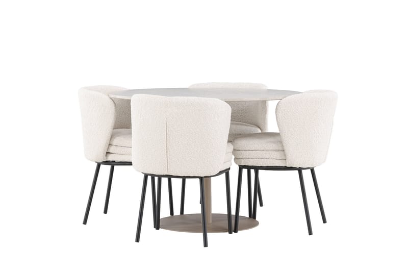 Lycke Matgrupp 110 cm Rund med 4 Agnes stolar - Beige/Vit - Möbler - Bord & matgrupp - Matgrupp