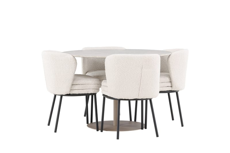 Lycke Matgrupp 110 cm Rund med 4 Agnes stolar - Beige/Vit - Möbler - Bord & matgrupp - Matgrupp