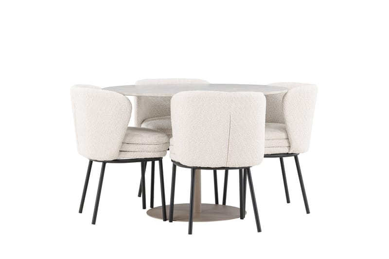 Lycke Matgrupp 110 cm Rund med 4 Agnes stolar - Beige/Vit - Möbler - Bord & matgrupp - Matgrupp