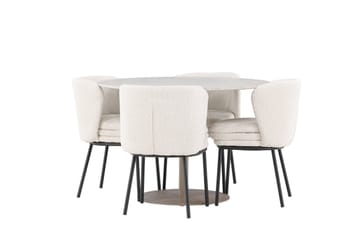 Lycke Matgrupp 110 cm Rund med 4 Agnes stolar - Beige/Vit - Möbler - Bord & matgrupp - Matgrupp