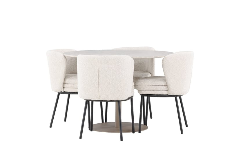 Lycke Matgrupp 110 cm Rund med 4 Agnes stolar - Beige/Vit - Möbler - Bord & matgrupp - Matgrupp