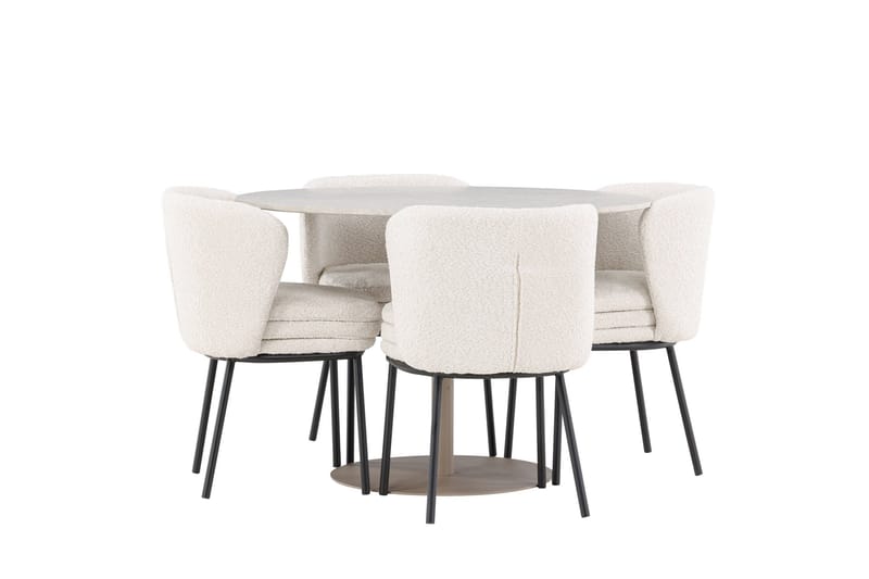 Lycke Matgrupp 110 cm Rund med 4 Agnes stolar - Beige/Vit - Möbler - Bord & matgrupp - Matgrupp