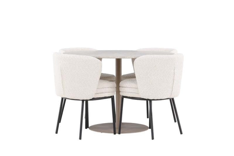 Lycke Matgrupp 110 cm Rund med 4 Agnes stolar - Beige/Vit - Möbler - Bord & matgrupp - Matgrupp