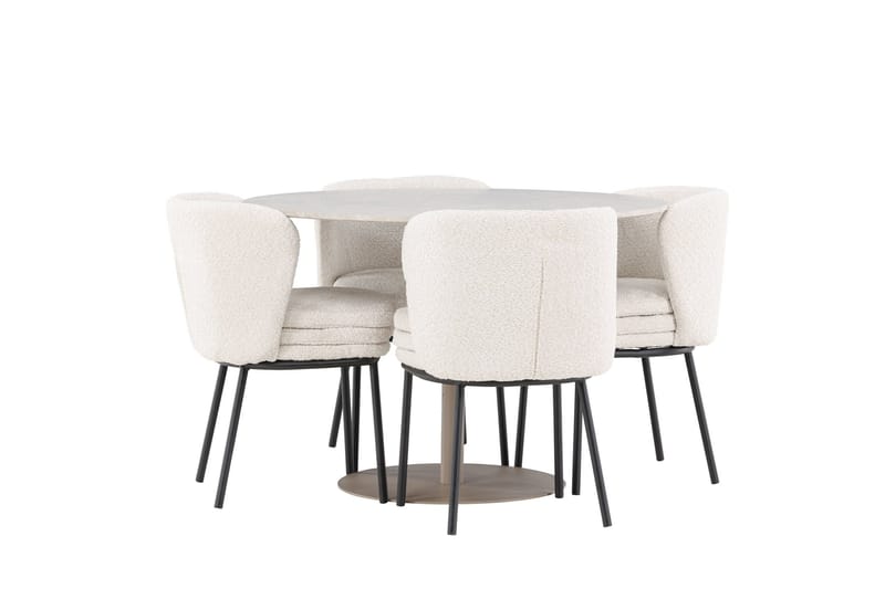 Lycke Matgrupp 110 cm Rund med 4 Agnes stolar - Beige/Vit - Möbler - Bord & matgrupp - Matgrupp