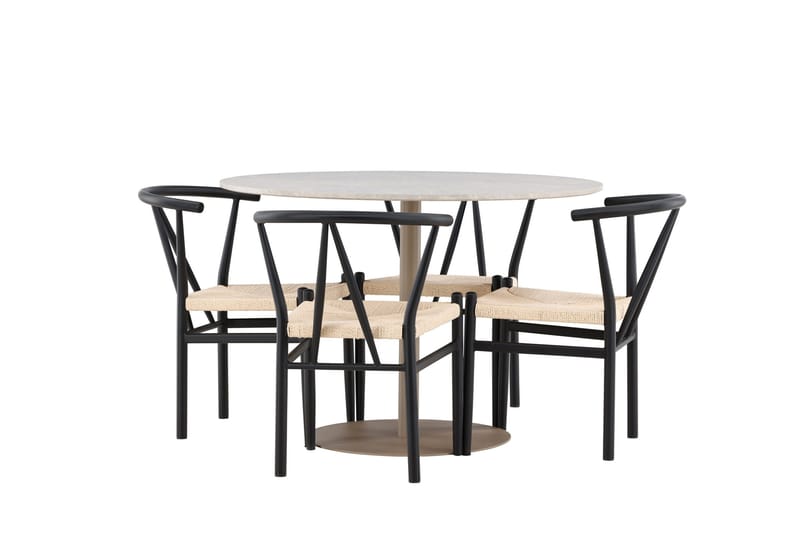 Lycke Matgrupp 110 cm Rund med 4 Alfons stolar - Beige/Svart - Möbler - Bord & matgrupp - Matgrupp