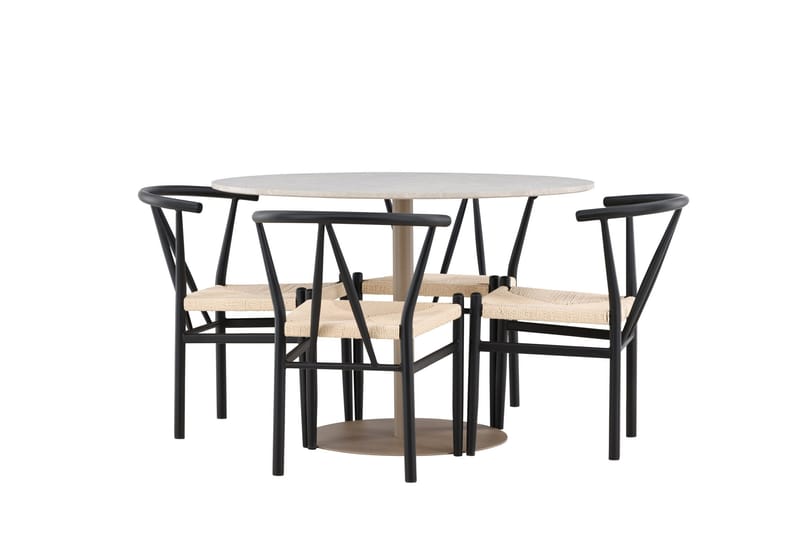 Lycke Matgrupp 110 cm Rund med 4 Alfons stolar, Beige/Svart