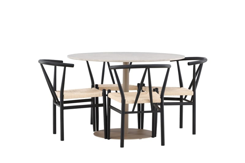 Lycke Matgrupp 110 cm Rund med 4 Alfons stolar - Beige/Svart - Möbler - Bord & matgrupp - Matgrupp