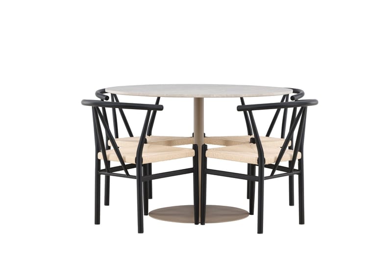 Lycke Matgrupp 110 cm Rund med 4 Alfons stolar - Beige/Svart - Möbler - Bord & matgrupp - Matgrupp