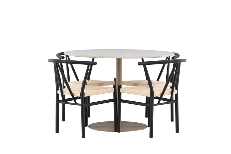 Lycke Matgrupp 110 cm Rund med 4 Alfons stolar - Beige/Svart - Möbler - Bord & matgrupp - Matgrupp