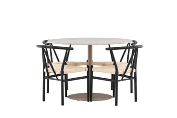 Lycke Matgrupp 110 cm Rund med 4 Alfons stolar - Beige/Svart - Möbler - Bord & matgrupp - Matgrupp