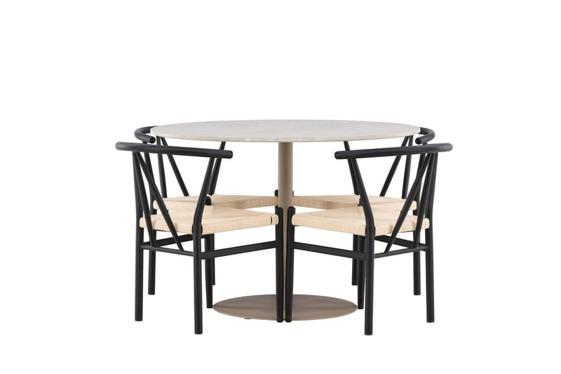 Lycke Matgrupp 110 cm Rund med 4 Alfons stolar - Beige/Svart - Möbler - Bord & matgrupp - Matgrupp