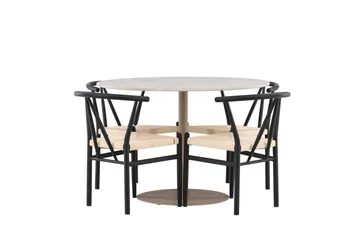 Lycke Matgrupp 110 cm Rund med 4 Alfons stolar - Beige/Svart - Möbler - Bord & matgrupp - Matgrupp