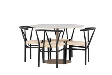 Lycke Matgrupp 110 cm Rund med 4 Alfons stolar - Beige/Svart - Möbler - Bord & matgrupp - Matgrupp