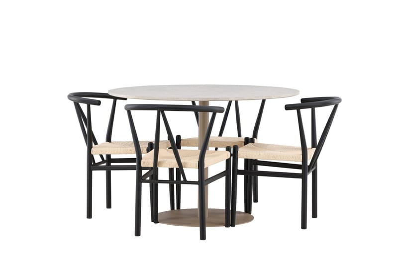 Lycke Matgrupp 110 cm Rund med 4 Alfons stolar - Beige/Svart - Möbler - Bord & matgrupp - Matgrupp
