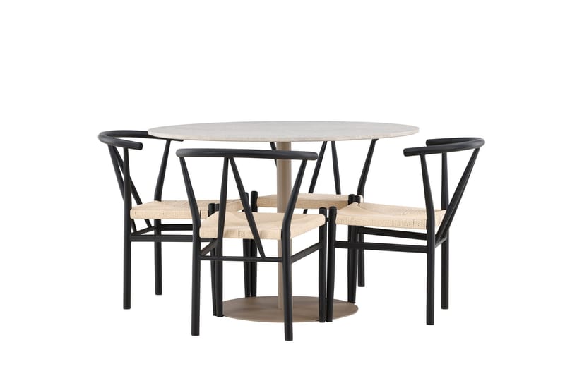 Lycke Matgrupp 110 cm Rund med 4 Alfons stolar - Beige/Svart - Möbler - Bord & matgrupp - Matgrupp