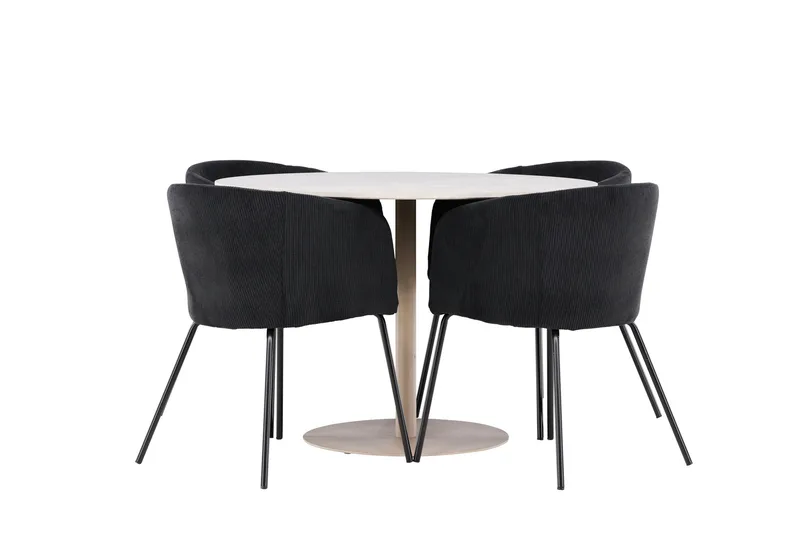 Lycke Matgrupp 110 cm Rund med 4 Berit stolar - Beige/Svart - Möbler - Bord & matgrupp - Matgrupp