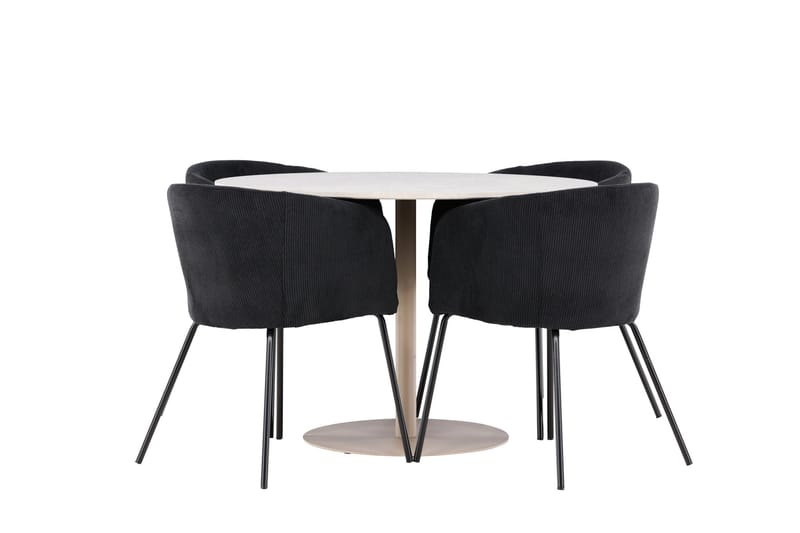 Lycke Matgrupp 110 cm Rund med 4 Berit stolar - Beige/Svart - Möbler - Bord & matgrupp - Matgrupp