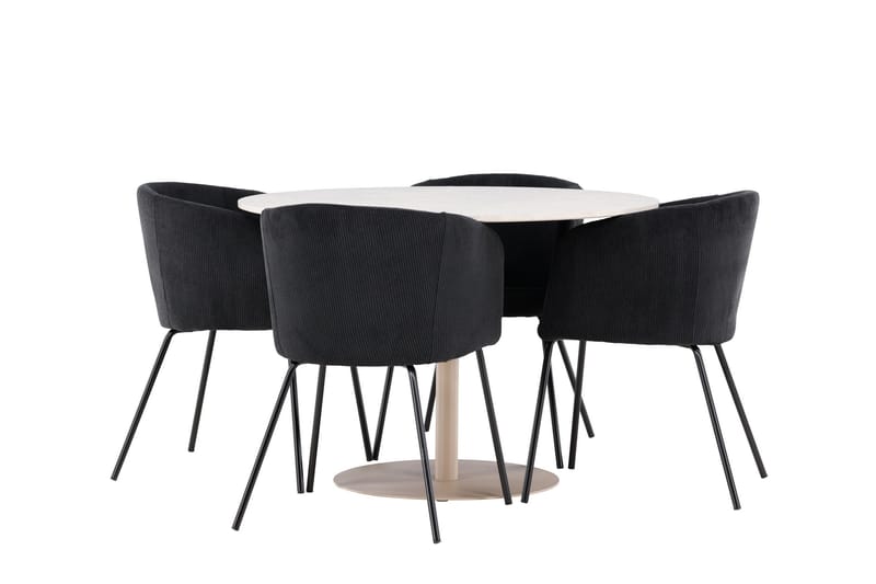 Lycke Matgrupp 110 cm Rund med 4 Berit stolar - Beige/Svart - Möbler - Bord & matgrupp - Matgrupp