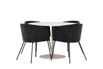 Lycke Matgrupp 110 cm Rund med 4 Berit stolar - Beige/Svart - Möbler - Bord & matgrupp - Matgrupp