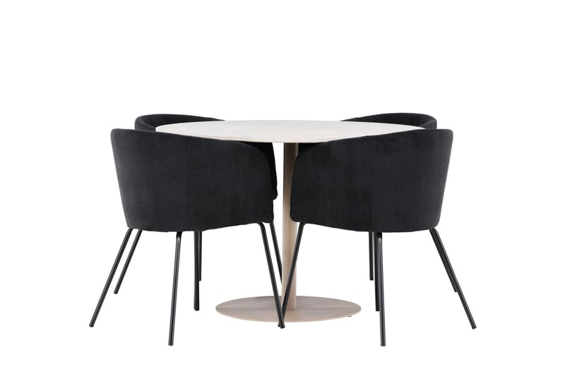 Lycke Matgrupp 110 cm Rund med 4 Berit stolar - Beige/Svart - Möbler - Bord & matgrupp - Matgrupp