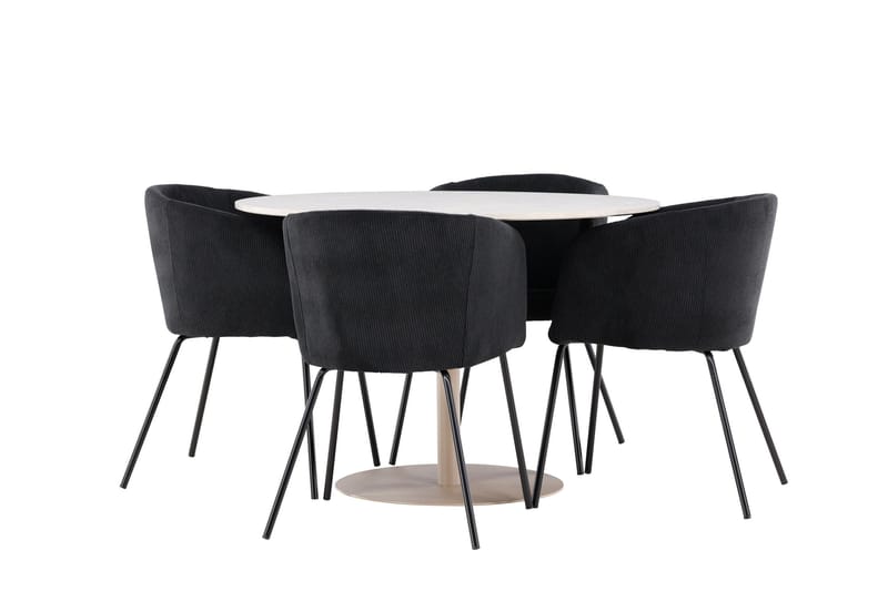 Lycke Matgrupp 110 cm Rund med 4 Berit stolar, Beige/Svart