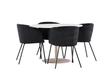 Lycke Matgrupp 110 cm Rund med 4 Berit stolar - Beige/Svart - Möbler - Bord & matgrupp - Matgrupp