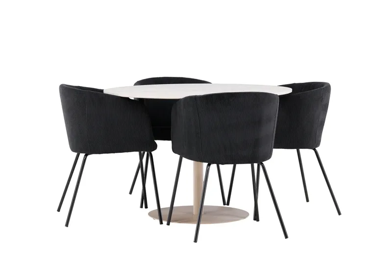 Lycke Matgrupp 110 cm Rund med 4 Berit stolar - Beige/Svart - Möbler - Bord & matgrupp - Matgrupp