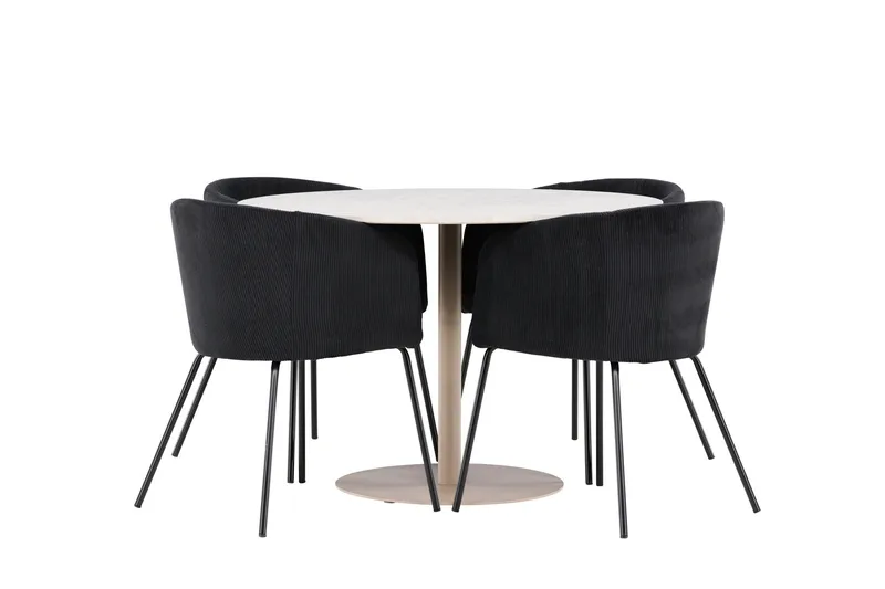 Lycke Matgrupp 110 cm Rund med 4 Berit stolar - Beige/Svart - Möbler - Bord & matgrupp - Matgrupp