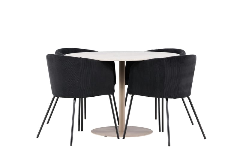 Lycke Matgrupp 110 cm Rund med 4 Berit stolar - Beige/Svart - Möbler - Bord & matgrupp - Matgrupp
