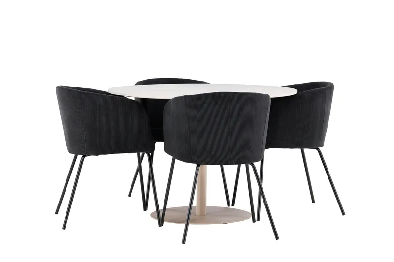Lycke Matgrupp 110 cm Rund med 4 Berit stolar - Beige/Svart - Möbler - Bord & matgrupp - Matgrupp