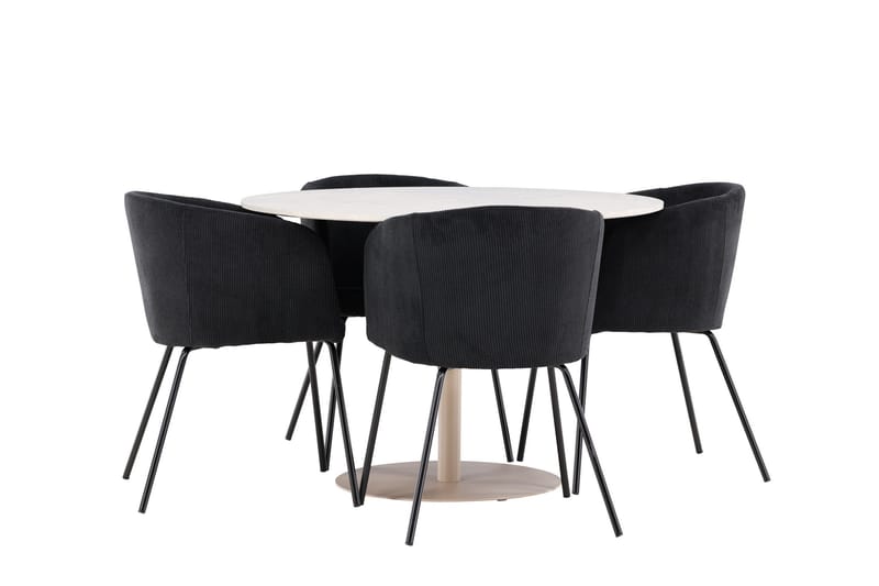 Lycke Matgrupp 110 cm Rund med 4 Berit stolar - Beige/Svart - Möbler - Bord & matgrupp - Matgrupp