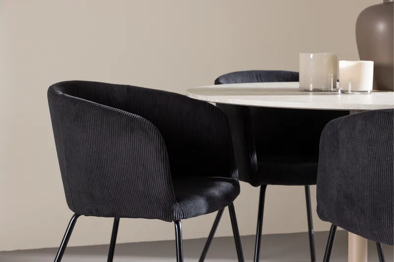 Lycke Matgrupp 110 cm Rund med 4 Berit stolar - Beige/Svart - Möbler - Bord & matgrupp - Matgrupp