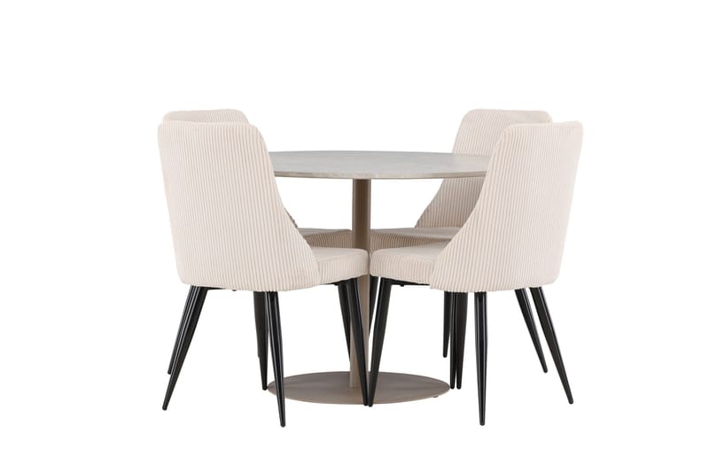 Lycke Matgrupp 110 cm Rund med 4 Leone stolar - Beige/Beige - Möbler - Bord & matgrupp - Matgrupp