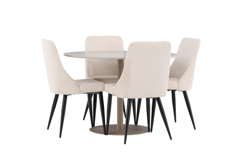 Lycke Matgrupp 110 cm Rund med 4 Leone stolar - Beige/Beige - Möbler - Bord & matgrupp - Matgrupp