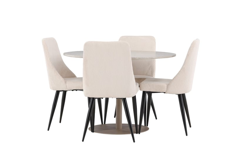 Lycke Matgrupp 110 cm Rund med 4 Leone stolar - Beige/Beige - Möbler - Bord & matgrupp - Matgrupp