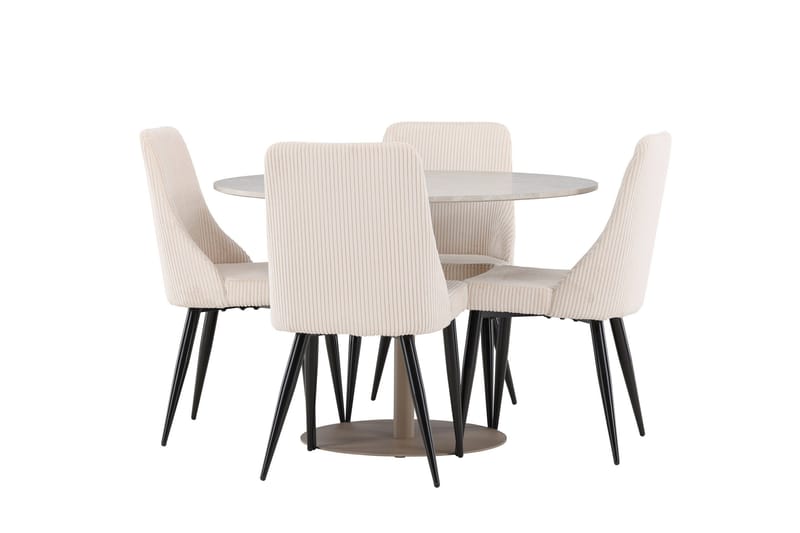Lycke Matgrupp 110 cm Rund med 4 Leone stolar - Beige/Beige - Möbler - Bord & matgrupp - Matgrupp