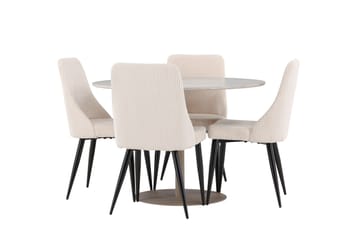Lycke Matgrupp 110 cm Rund med 4 Leone stolar - Beige/Beige - Möbler - Bord & matgrupp - Matgrupp