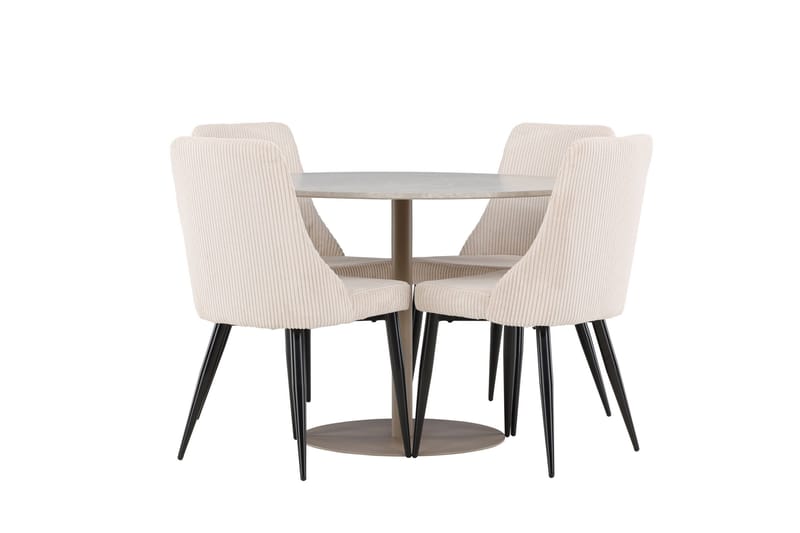 Lycke Matgrupp 110 cm Rund med 4 Leone stolar - Beige/Beige - Möbler - Bord & matgrupp - Matgrupp