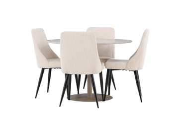 Lycke Matgrupp 110 cm Rund med 4 Leone stolar - Beige/Beige - Möbler - Bord & matgrupp - Matgrupp