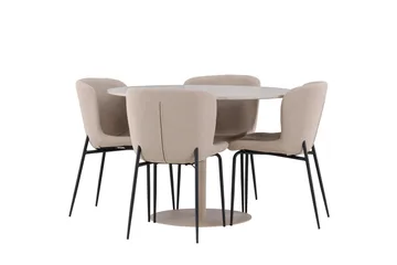 Lycke Matgrupp 110 cm Rund med 4 Modesto stolar - Beige/Beige - Möbler - Bord & matgrupp - Matgrupp