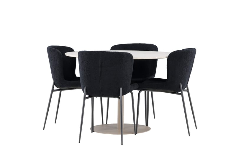 Lycke Matgrupp 110 cm Rund med 4 Modesto stolar - Beige/Svart - Möbler - Bord & matgrupp - Matgrupp